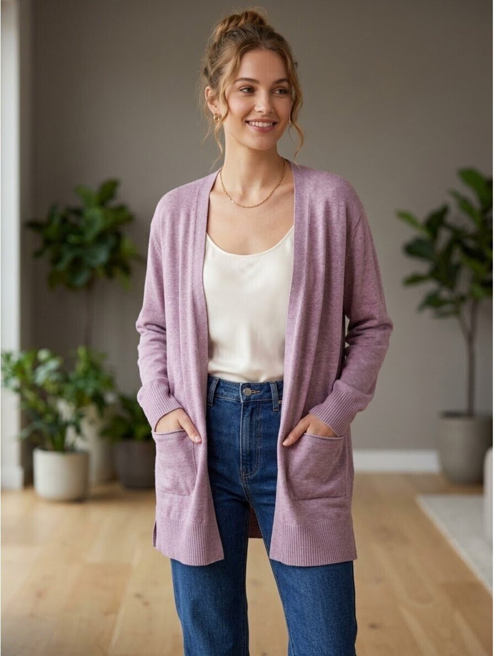 New In Lavender Open Front Cardigan with Pockets - Size Small